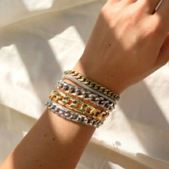 Jenny Bird Austin Cuff Metallic Gold Silver Mixed Metals Chain Stacked Bracelet - Picture 1 of 5
